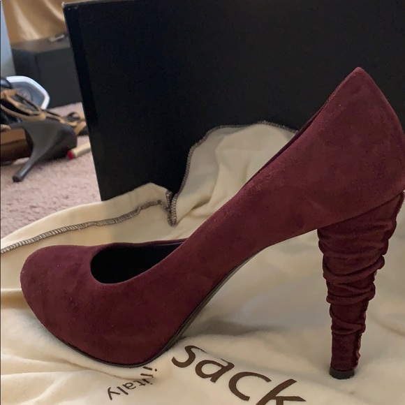Dusica Sacks Burgundy Swede high heel shoes - Picture 2 of 5